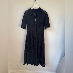 Anthropologie Black Lace Midi Dress